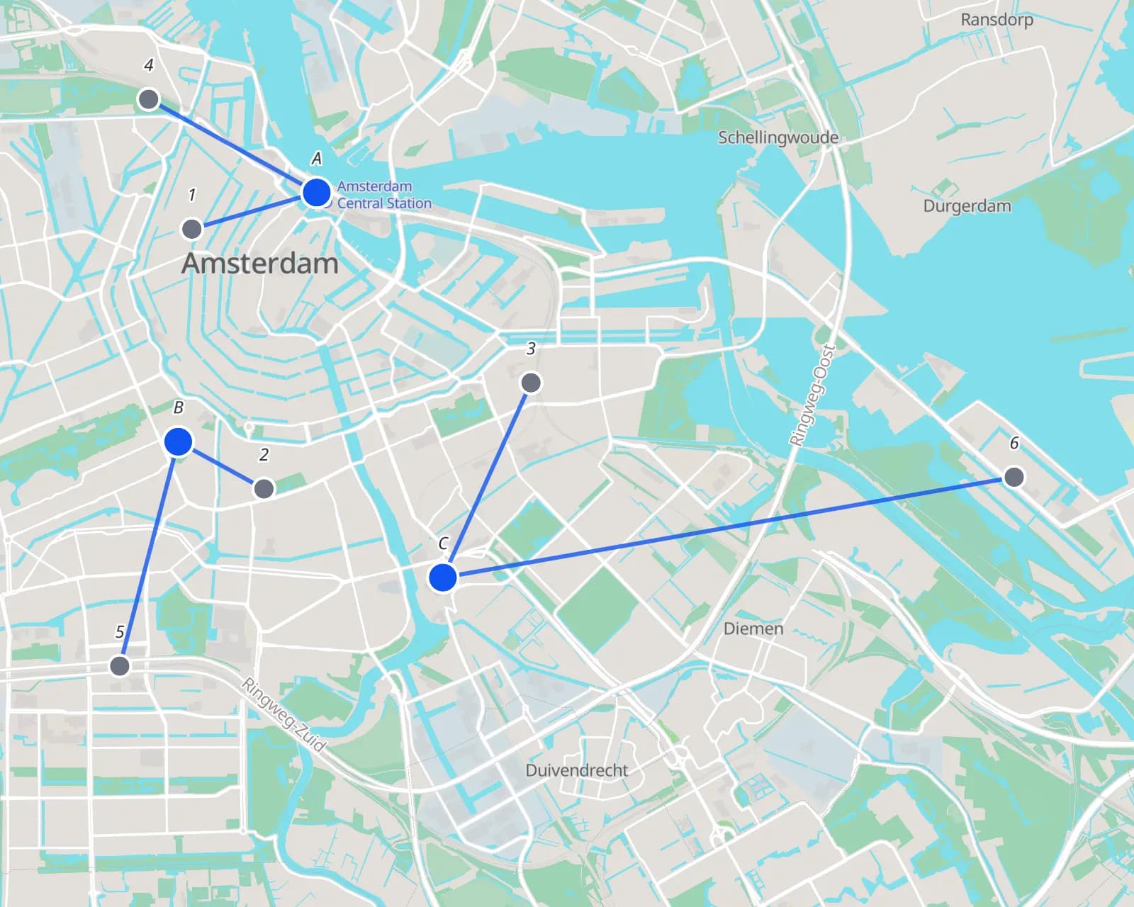 Couriers and orders across Amsterdam