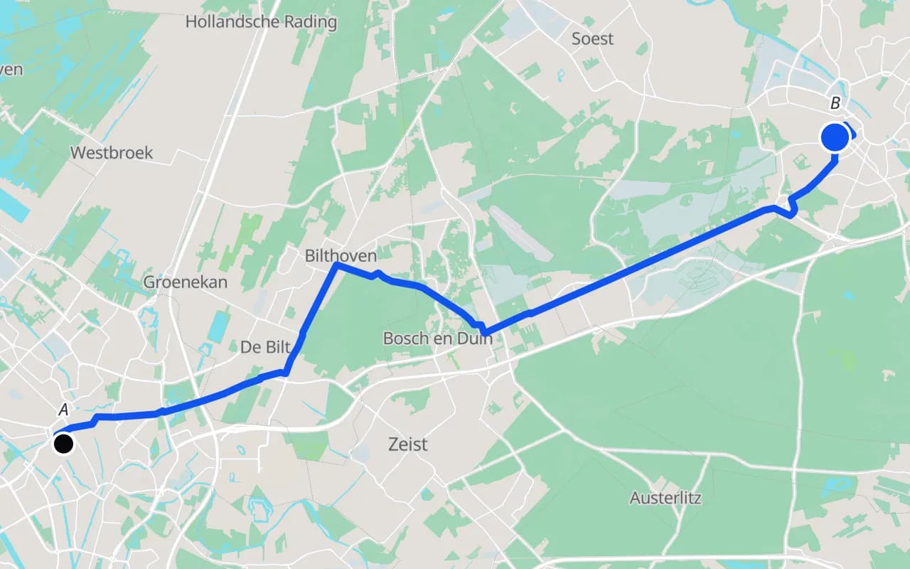 A bike route on a map, as handed back by an AI agent