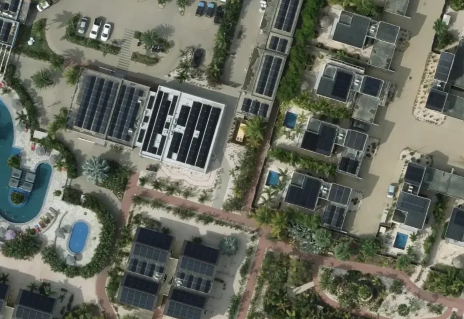 A beach resort on Bonaire in aerial photography